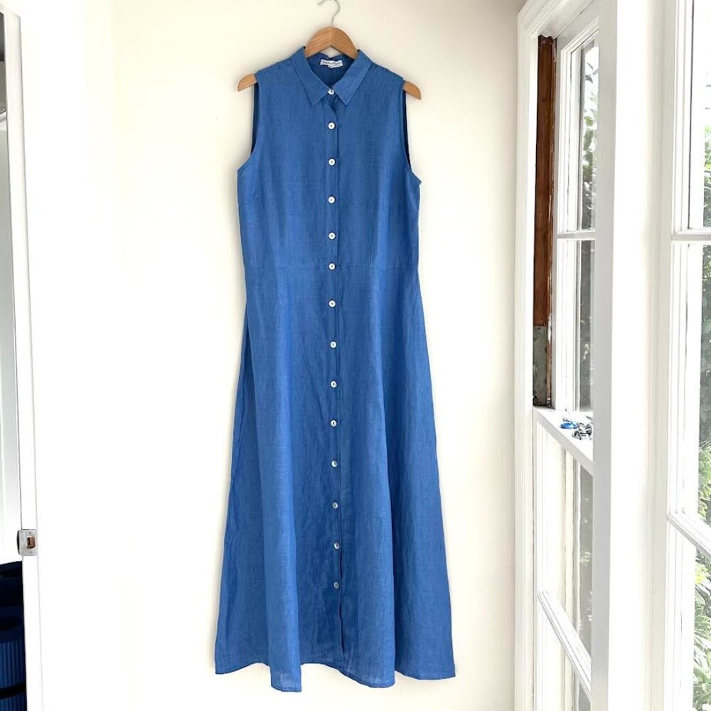 Ricordi di Ravello Linen Maxi Dress Button Down Sleeveless Made in Italy